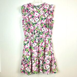 Periwinkle Cottagecore Pink and Green Peasant Smocked Waist Ruffle Dress Size L